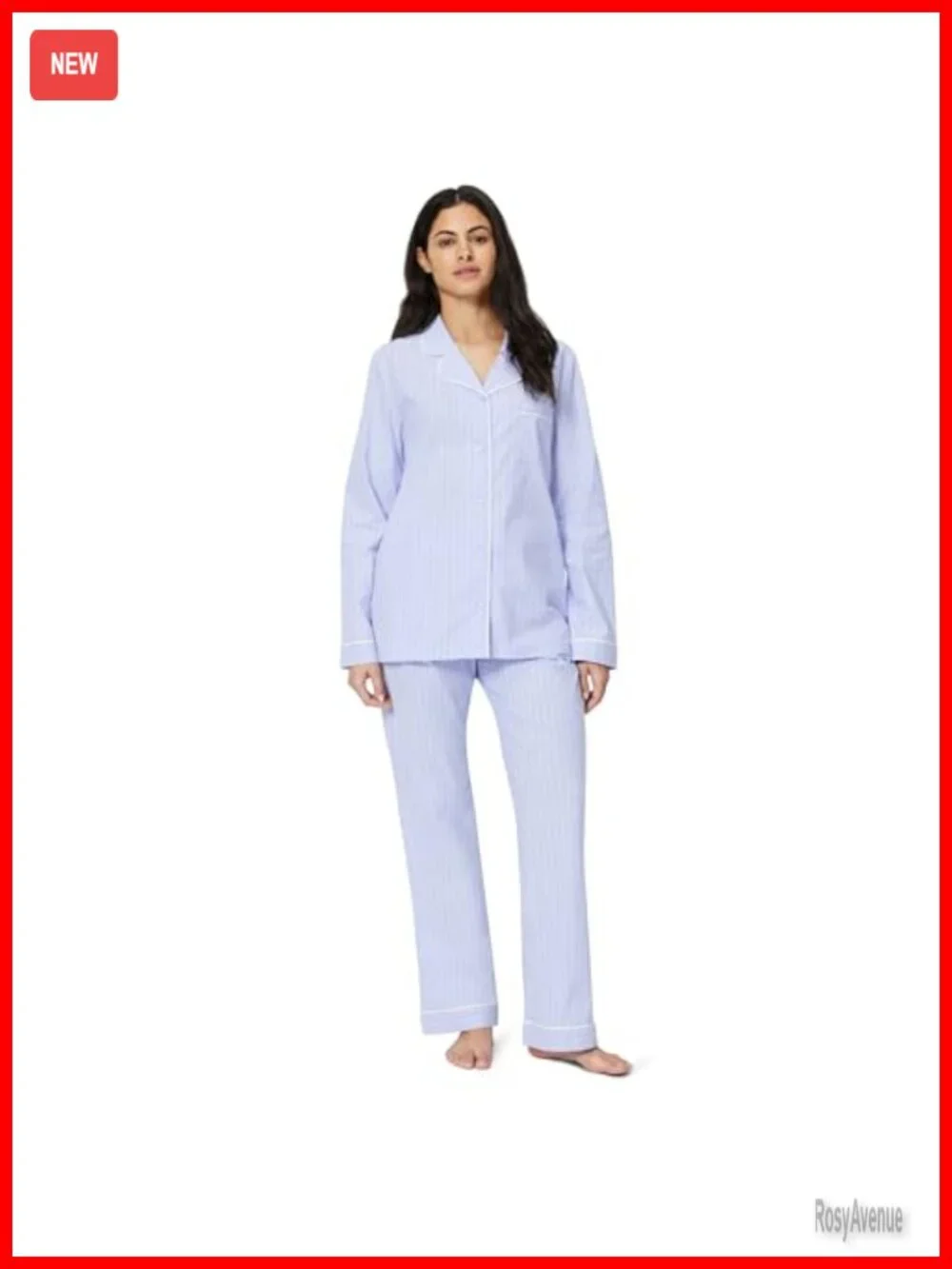 Cotton Stretch Poplin Pajama Set, Long Sleeve Button-Down Shirt with Pants